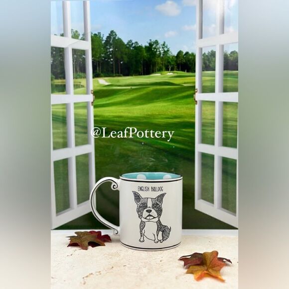 English Bulldog White/Turquoise  Ceramic  21oz  Mug - Picture 2 of 9